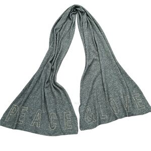 SUNDRY Wool Cashmere Long Scarf Peace & Love Studded Gray NEW with tags